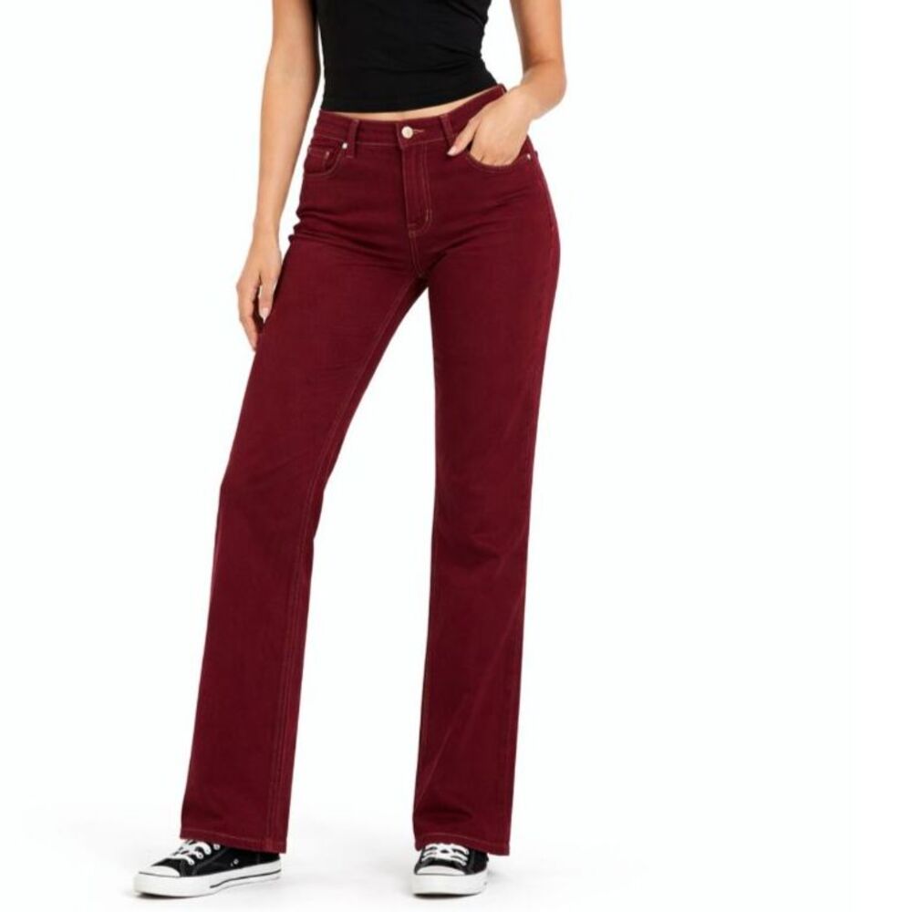 Southpole Women's Y2K NWOT Burgundy Denim Lower Rise Straight Leg Jeans Size 13